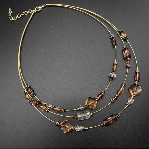 Gold Tone Multi-Strand Wire Beads Necklace - Picture 6 of 7